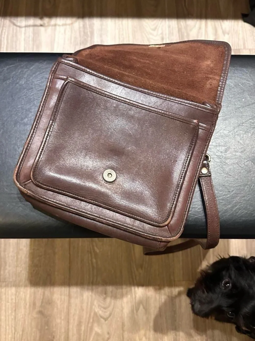 Hunt Club Brown Leather Messenger Bag with Buckle Front